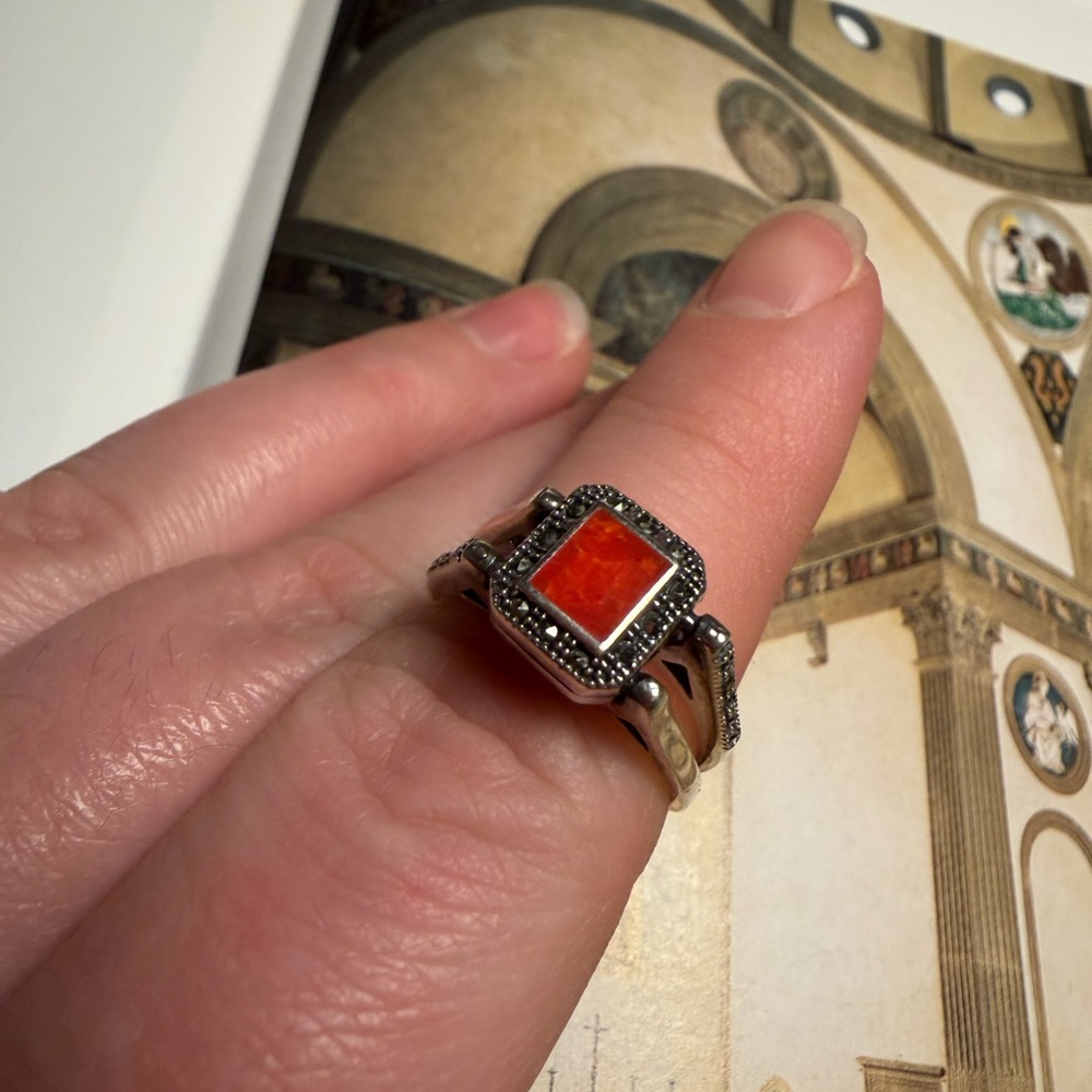 Elegant Silver and Orange Stone Ring